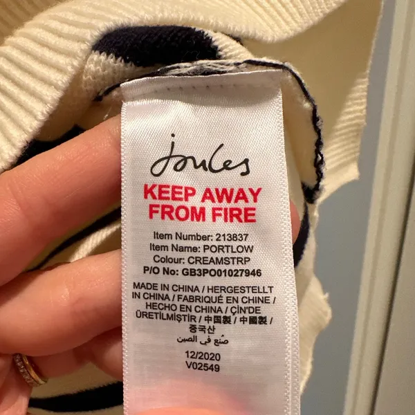 Joules Portlow Striped‎ Cotton Sweater Cream Navy Button Shoulder US 10 Nautical - Image 6