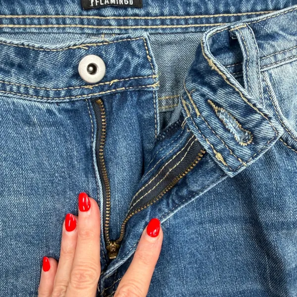 Flamingo XL 36 Ripped Raw Hem Mid Rise Straight Leg Cropped Jeans Boho Relaxed - Image 9