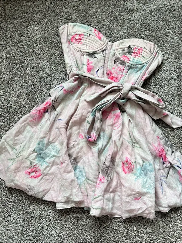 Bardot Strapless Floral Tie-Waist Mini Dress in Light Pink - Image 2