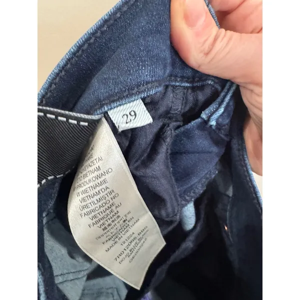 7 for all Mankind Dojo Blue Black Santiago Flare Jeans sz 29 Hemmed - Image 7
