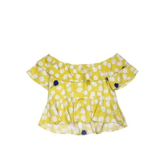 Zara Yellow Polka Dot Off Shoulder Flounce Crop Top Size‎ Medium - Image 2