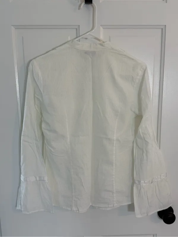 Vintage Banana Republic White Cotton Bell Sleeve Blouse Medium Y2K - Image 6