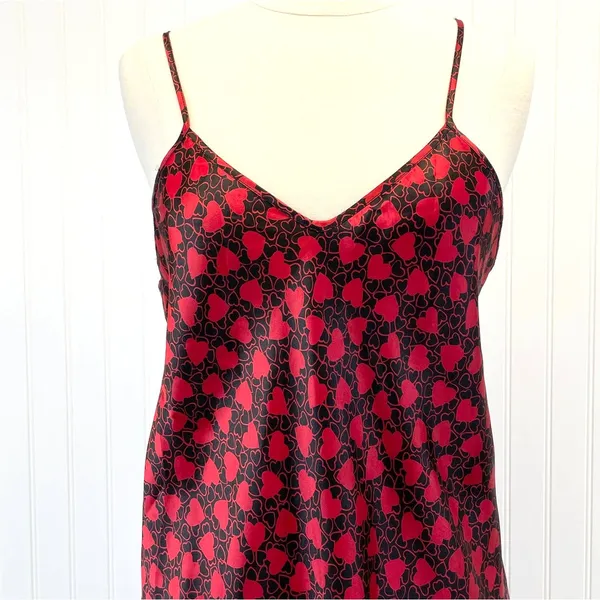 Intimate Affair Womens S Satin Slip Dress Chemise Nightie Hearts‎ Red Y2K Retro - Image 4