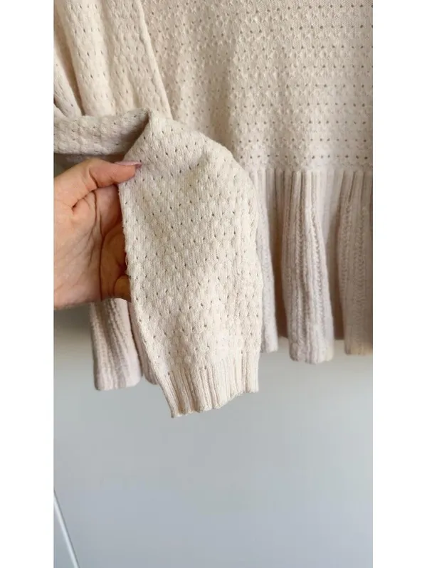 Anthropologie Moth Cream Pointelle Peplum Open Front Cardigan Cashmere S - Image 5