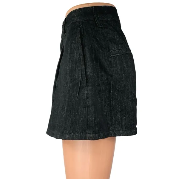 Weworewhat Women's Black High Waisted Pleated Wide Leg Denim Jean Shorts Sz 25 - Image 2
