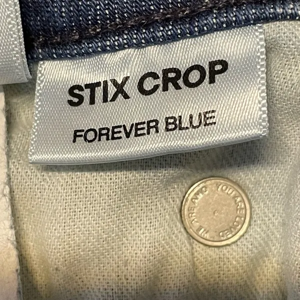 AMO Stix Crop Jeans Forever Blue Size 24 Slim Mid Rise Raw Hem Made USA - Image 8
