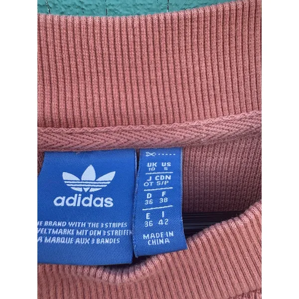 adidas Essential‎ Sweatshirt Waffle Knit Orange Size Small Crew Neck - Image 5
