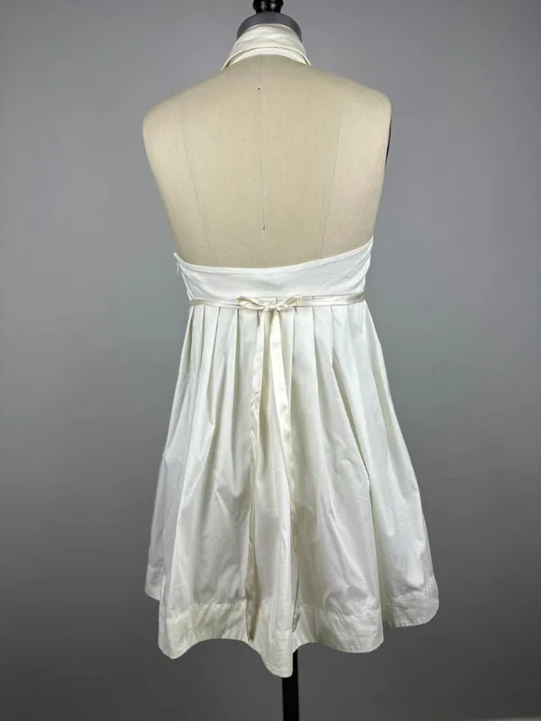 Vintage Y2K Bebe Off White Halter Tanya Mini Dress Pleated Button Front Size S - Image 10