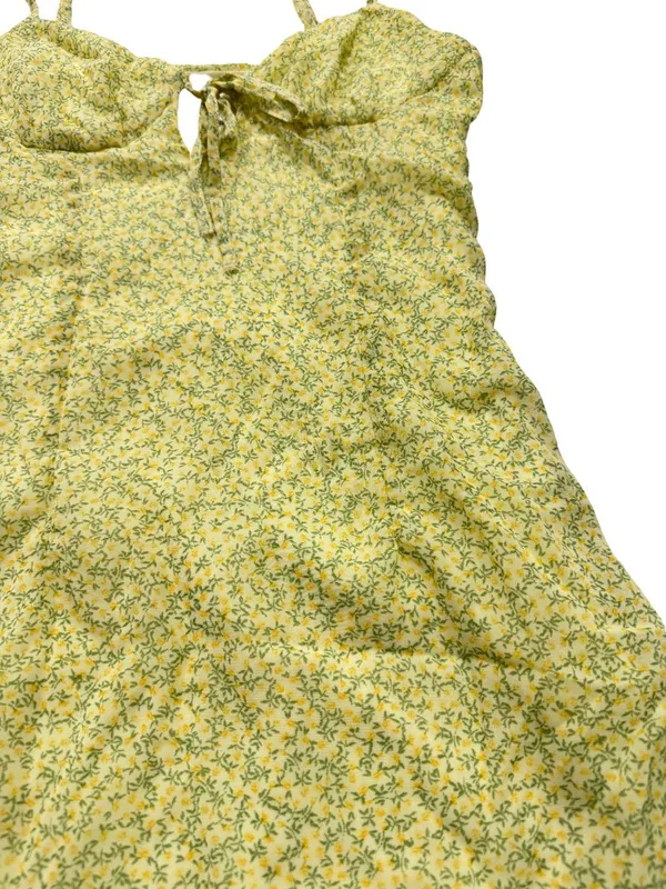 Divided Yellow Green Floral Mini Dress Sundress Tie Front Cutout X-Small Women's - Image 8