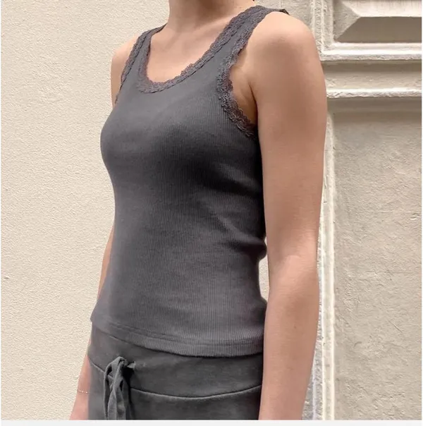 Brandy Melville Ronnie Gray Lace Tank - Image 2