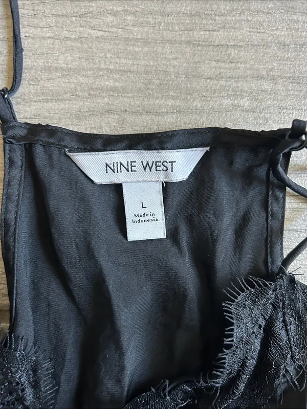 Nine West Black Satin Lace-Trim Camisole Top - Image 2