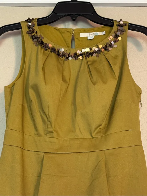 BODEN Embellished Sleeveless Sheath Dress 2P 16” p2p Olive $199 Retail EUC - Image 7