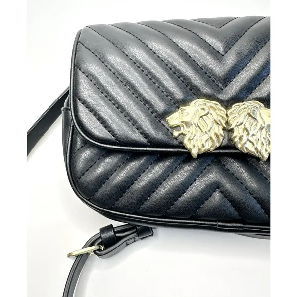Zara Black Crossbody Bag Lion Head Gold Hardware Quilted Belt Bag‎ Convertible - Image 10