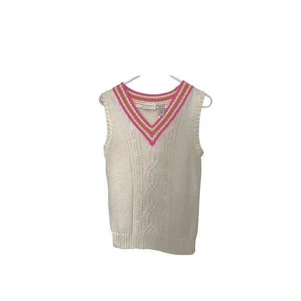 Liz Claiborne Sweater Vest Size S White Sleeveless V-Neck Preppy Vintage Y2K - Image 2