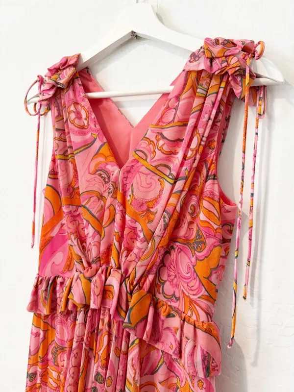 Delfi Collective Lilah Dress Size Small Floral Midi Ruffle Trim Romantic Boho - Image 6