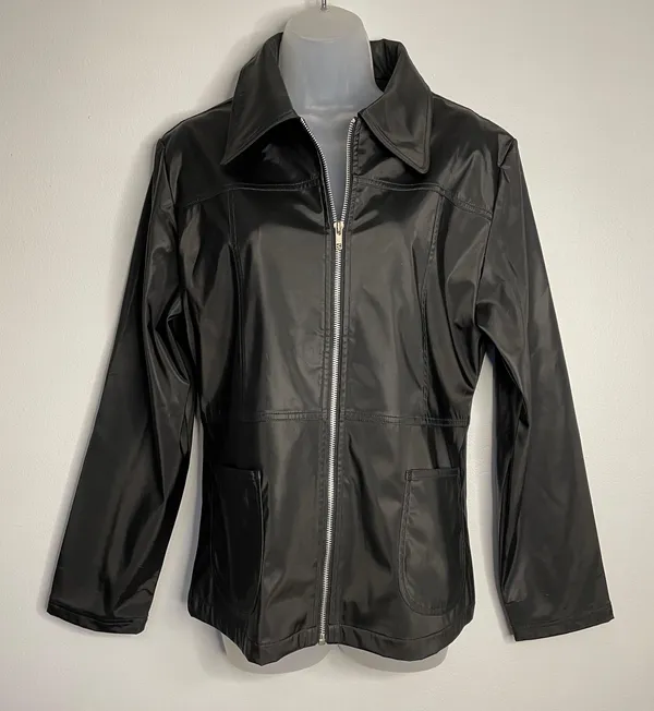 Renee Raquel Black Zipper PU Jacket, Large - Image 2