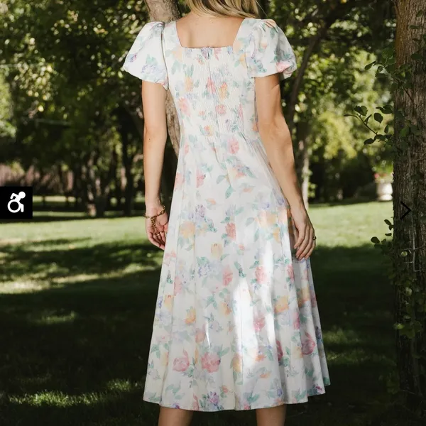 Böhme Mollie Floral Maxi Dress Multi Puff Sleeve Linen Blend Size M - Image 2
