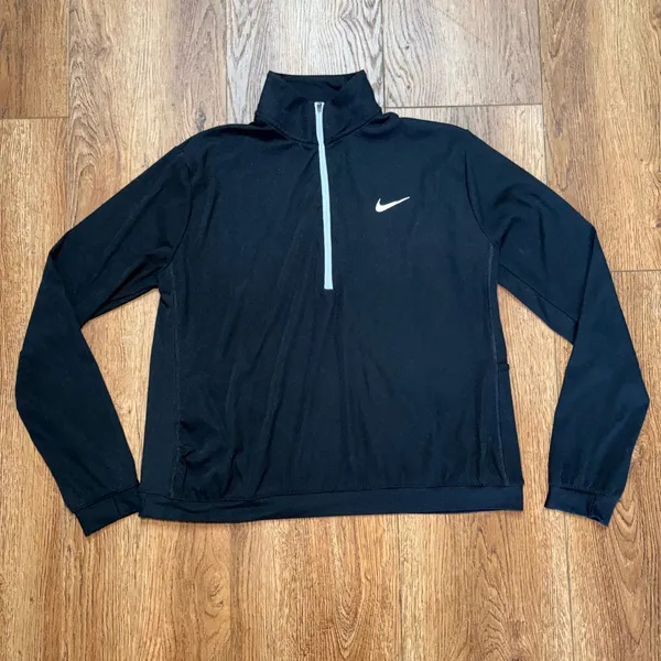 Nike Running Dri-FIT Half Zip Pullover Black Ribbed Womens XL Workout Top - Image 2