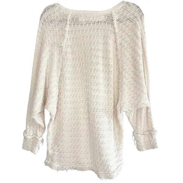 We The Free People Thien Hacci Ivory Textured Knit Fringe V-Neck Oversized Small - Image 2