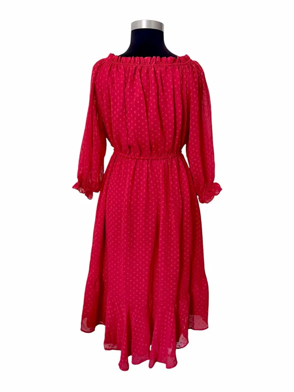 NEW Meghan LA Keiko Swiss Dot Midi Dress Sizes XL Cherry Red Chiffon - Image 7