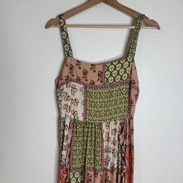 Anthropologie ATL The Label Dress Gypsiana ruffle ladies M Pink Boho Patchwork Maxi Rayon - Image 4