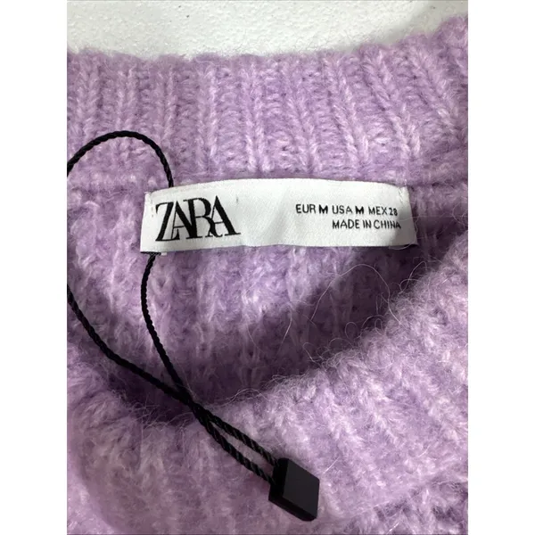 Zara Womens M Fuzzy Sweater Top Pastel Purple Long Sleeve Polyester Wool Alpaca - Image 3