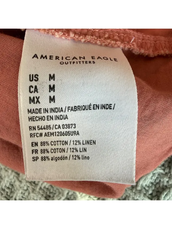 American Eagle Linen Blend Cropped Tank Top Women Medium Pink Orange Floral Boho - Image 5