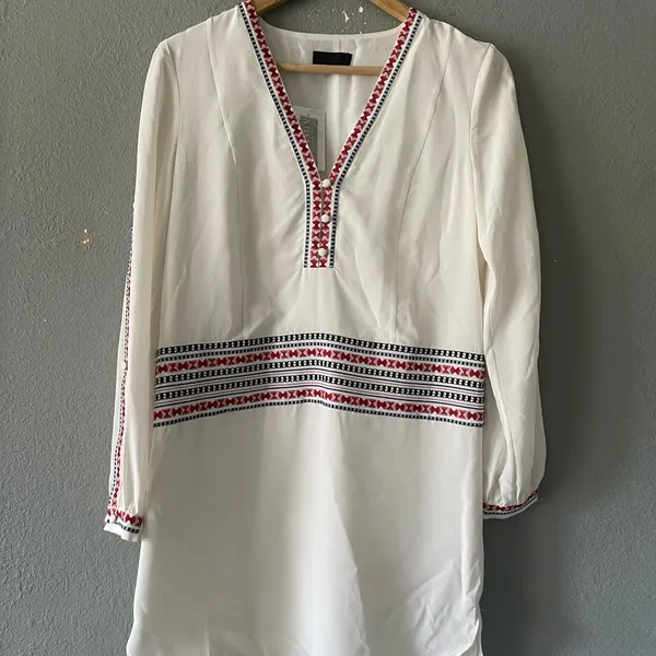 INTERMIX‎ Embroidered Silk Tunic Dress - Image 4
