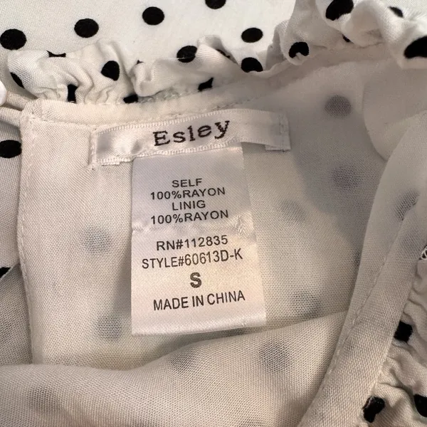 Esley Dress‎ Small White Black Polka Dot Cold Shoulder Long Sleeves - Image 5