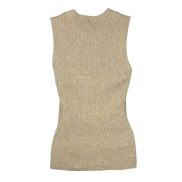 Women’s Beige Sleeveless Ribbed Knit Top Size Medium - Image 2