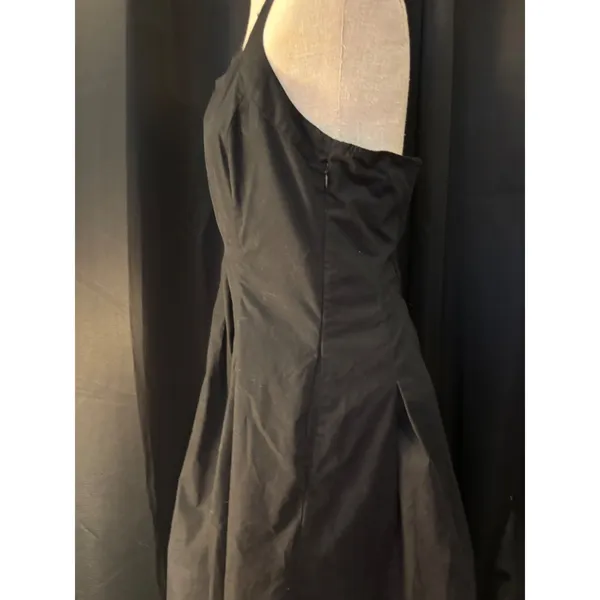 Black Halter Maxi Dress Square Neck Pleated‎ A-Line Gown with Pockets - Image 8