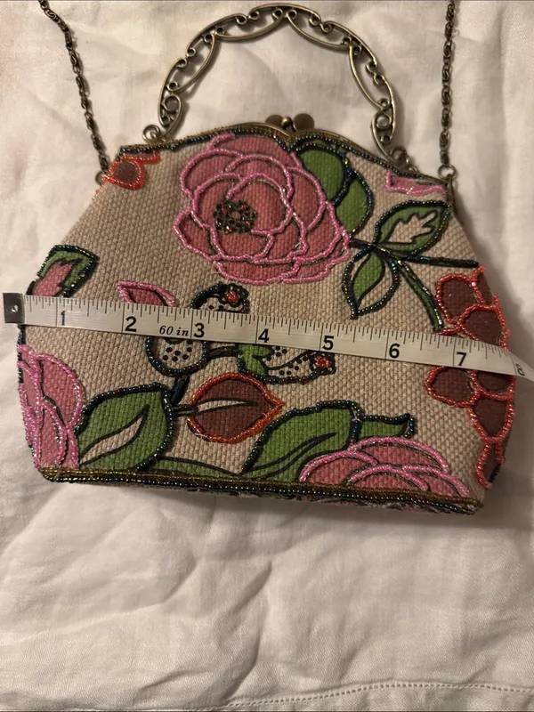 Beaded Floral Clutch Wristlet in Pink and Green - Image 6
