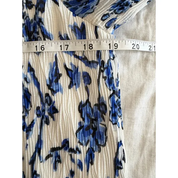 Tory Burch Shirt Dress Belted Sz 0 Blue White Floral Pleated Ruffle High Neck - Image 9