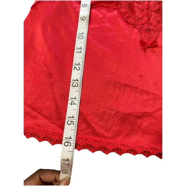 Y2K Vintage Red Lace Trim Sheer Solid Cami Tank Adjustable Strap S/M Love - Image 6