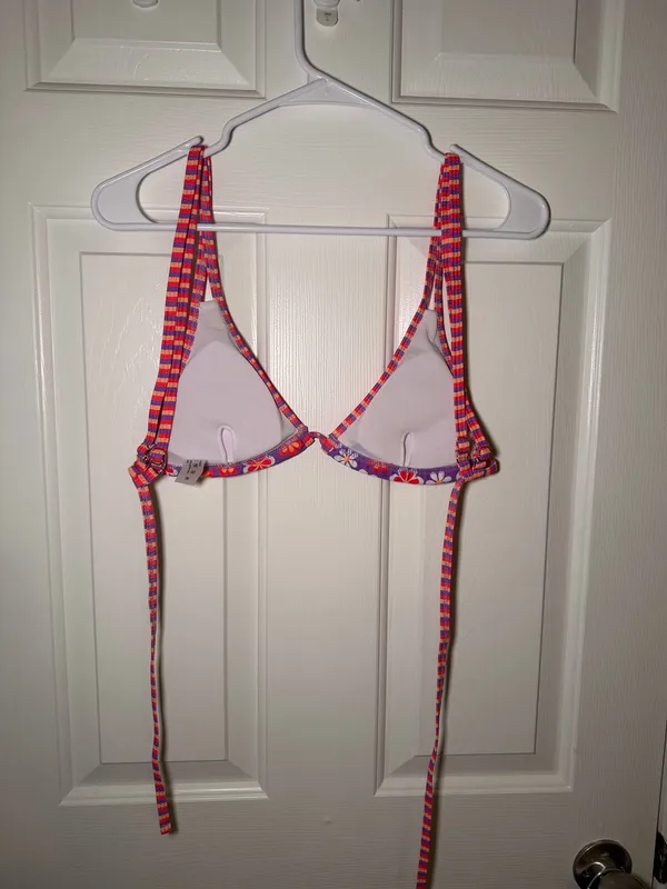 SHEIN Purple Floral Triangle Bikini Set with Pink & Orange Flowers - Image 3