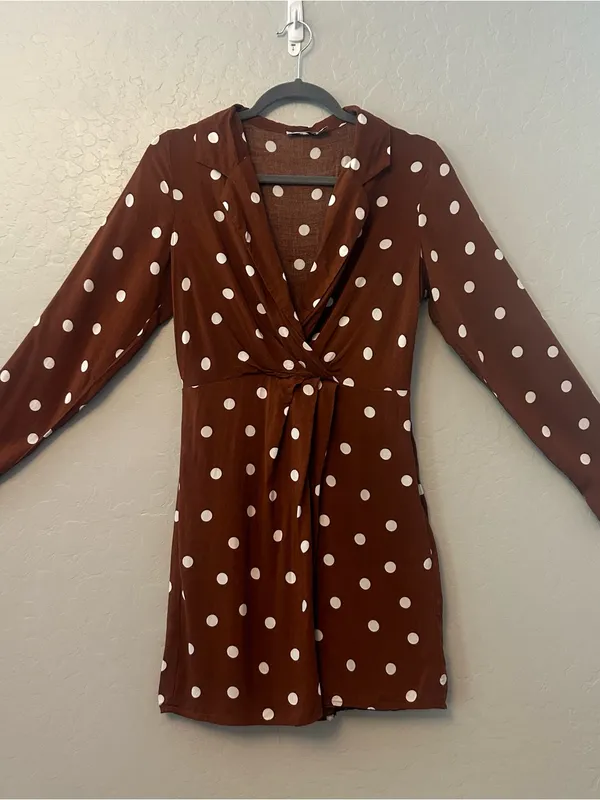 Lulu's Lush louicita rust brown polka dot surplice dress size medium - Image 2