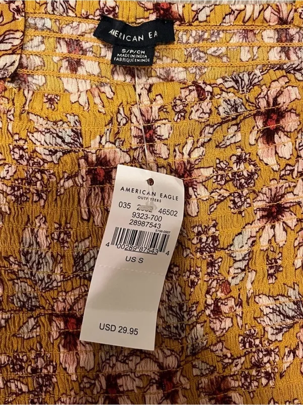 American Eagle Cropped Floral Sleeveless Shirt Smocked Tank Top Size S NWT Boho - Image 5
