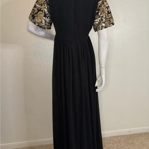 Stevie Hender Formal Line Maxi Formal Dress Black Color Gold Lace Size L. I#89 - Image 6