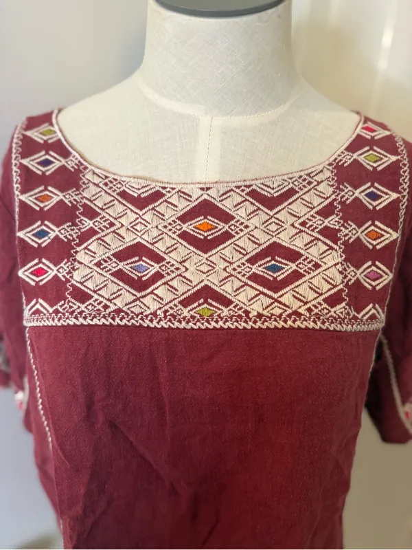 Madewell Embroidered Square-Neck Burgundy Women's Top Sz S - Image 2