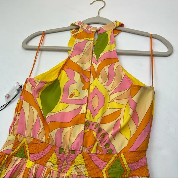 Milk & Honey Brightly Colored Geometric‎ Pattern Pleated Halter Dress Small NEW - Image 8