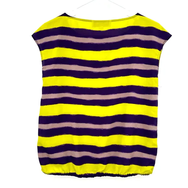 Loft size XS petite‎ yellow purple striped short sleeve blouse top shirt - Image 2