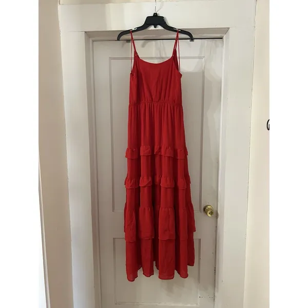 Flying Tomato Strappy Ruffle Maxi Dress Red Size Medium Cocktail Formal Sundress - Image 4