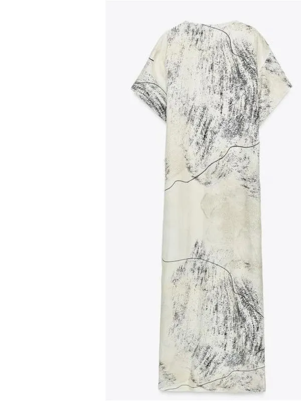 ZARA WOMAN FLOWING ZW COLLECTION PRINTED maxi‎ DRESS ECRU BLACK - Image 4