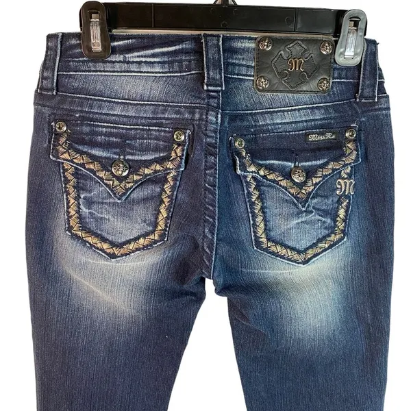 New Miss Me Jeans Womens Size 26 skinny dark Denim Embellished stitched‎ Pockets - Image 2