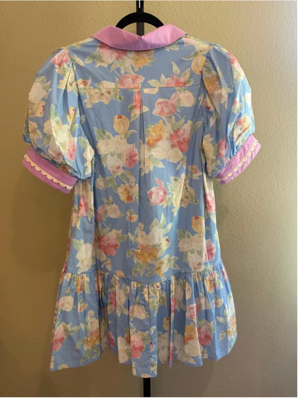 Women's Entro Floral Babydoll Mini Dress Size S Blue and Pink - Image 4