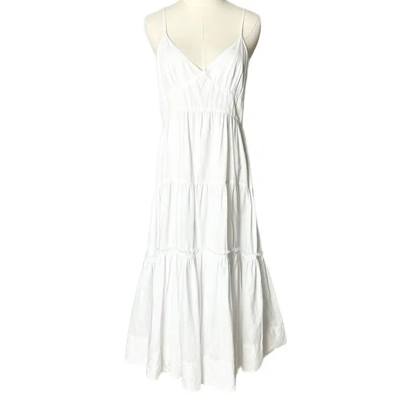 NEW La Ligne Beatirix Dress White Stripe Cotton Silk Tiered Midi Size Large - Image 2