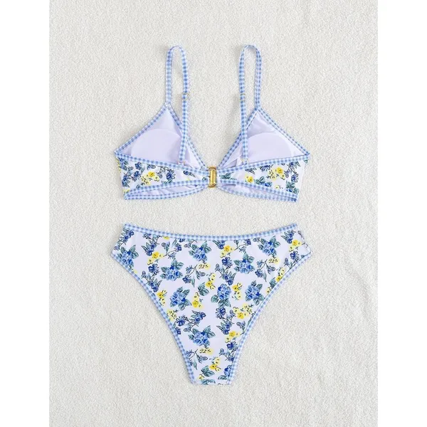 Tainehs Two Piece Bikini Set O Ring Top Floral Triangle Swimsuit Cheeky MEDIUM - Image 5
