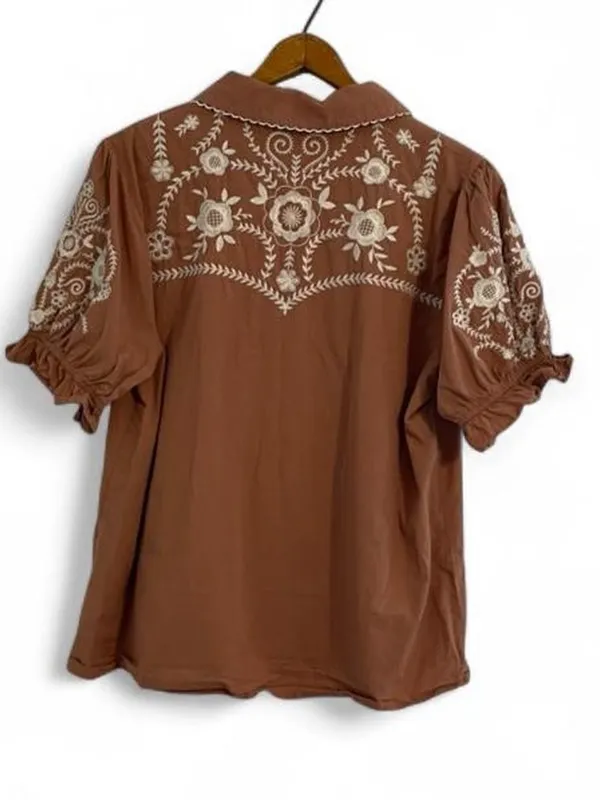 Rockin G Women's L Cotton Cowgirl Western Country Button Down Shirt Embroidered - Image 4