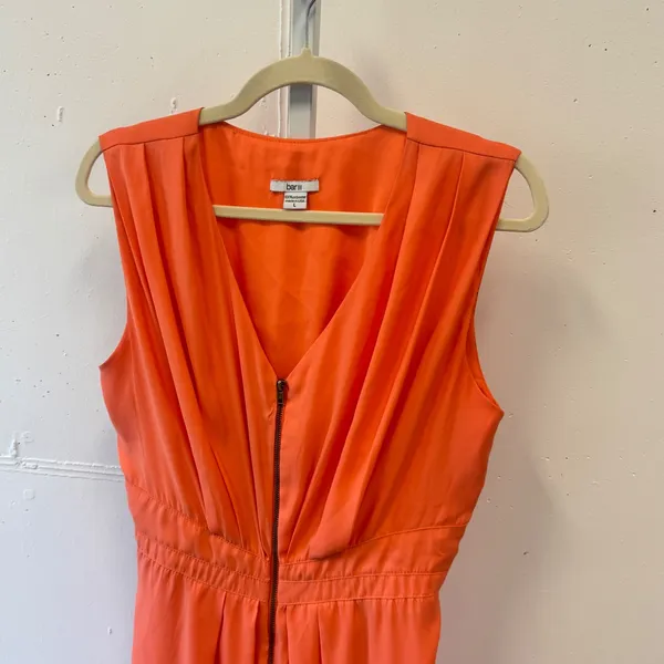 Bar III Orange Sleeveless V-Neck Zip Front Pleated Dress MDW-471 Women's Large - Image 3