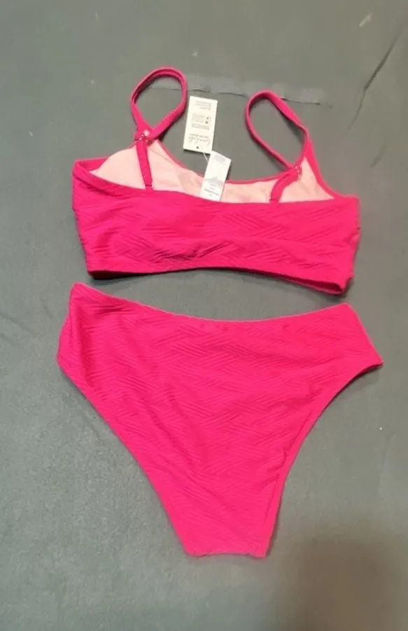 Cupshe Pink Textured High-Waisted Bikini Set Size S - Image 3